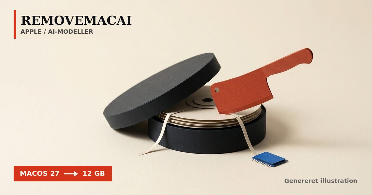 Redaktionel illustration til &bdquo;RemoveMacAI sletter Apples AI-modeller og frigør 12 GB&ldquo;